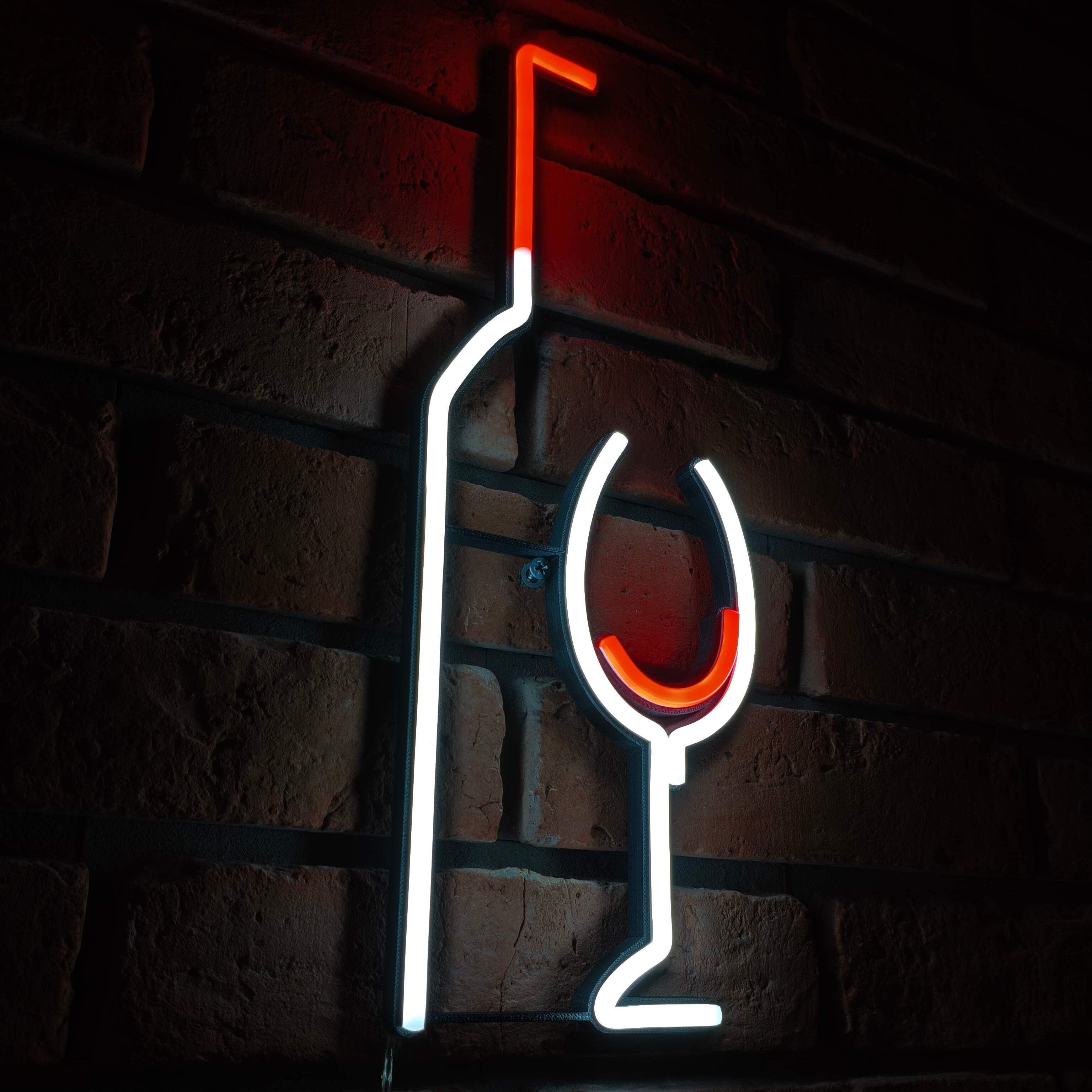 Butelka Wina z Kieliszkiem Neon LED